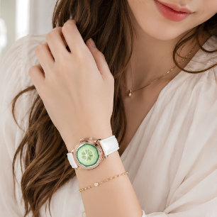 Montre Tranche de Concombre Rose Gold Cuir Blanc