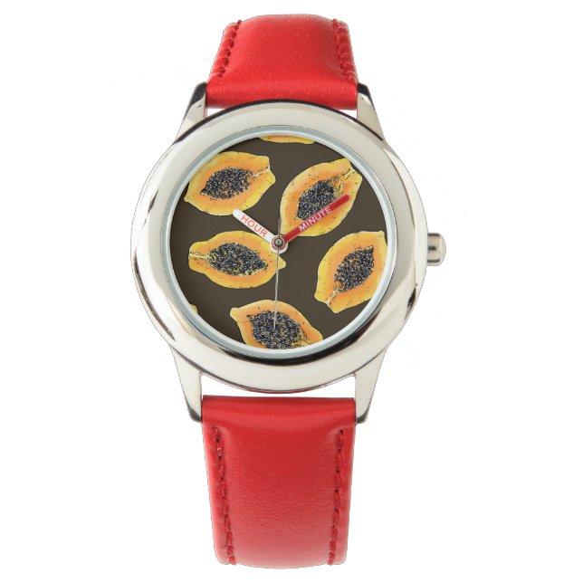 Montre Tranches de Papaya sur brun foncé (devant)