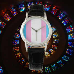Montre Trans Pride Classic : Black Leather Strap Watch