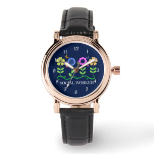Montre Travailleur social...Fleurs, Coeurs et Papillons