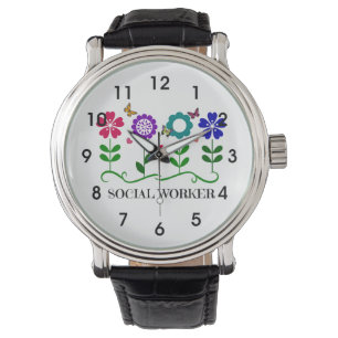 Montre Travailleur social...Fleurs, Coeurs et Papillons.