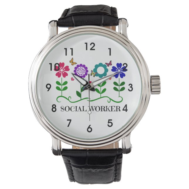 Montre Travailleur social...Fleurs, Coeurs et Papillons. (devant)