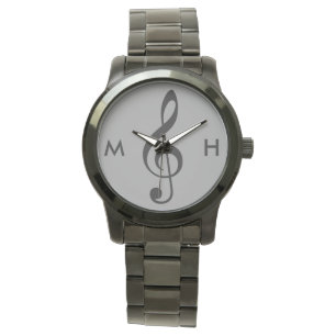 Montre treble clef musicien initiales personnalisées