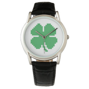 Montre Trèfle chanceux de quatre feuilles de pixel de 8
