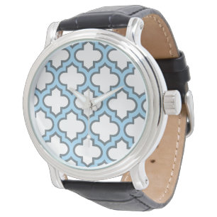 Montre Trellis Blanc et Bleu Bébé, Treillis, Quatrefeuill