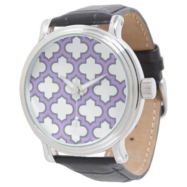 Montre Trellis, treillis, quadrilobe blanc et violet (Incliné)