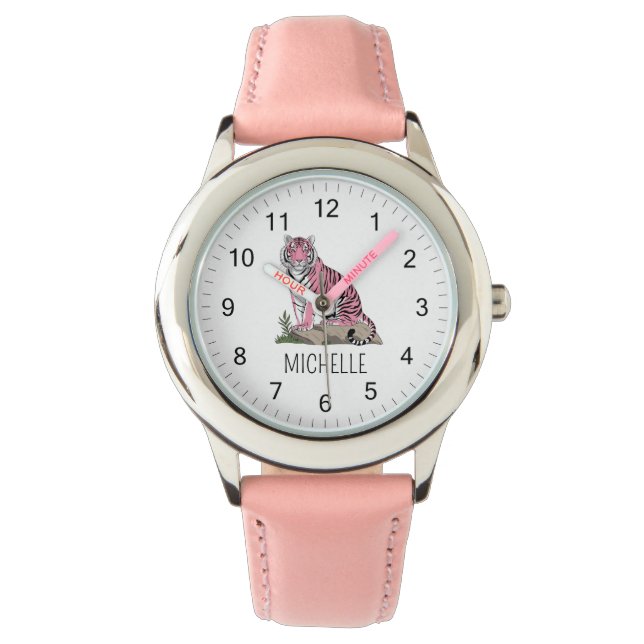 Montre Trendy Personalized Name Cute Jungle Pink Tiger    (devant)