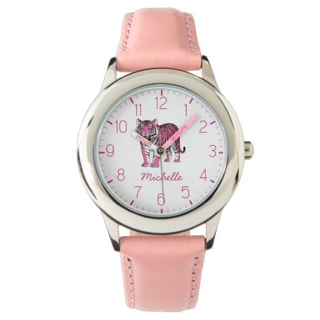 Montre Trendy Personalized Name Cute Jungle Pink Tiger    (devant)