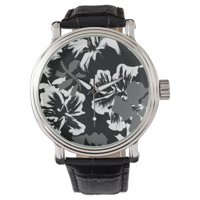 Montre Trendy Tropical Abstract Black Pattern Watch (devant)