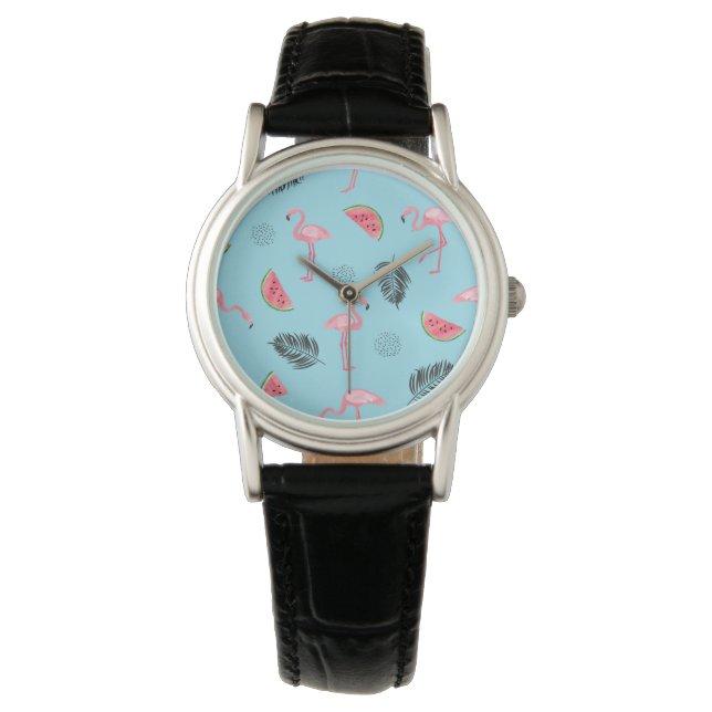 Montre Trendy Tropical Flamingo & Watermelon Pattern (devant)