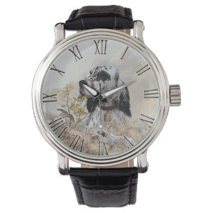 Montre Tri Couleur Anglais Setter Art, chasse en bois