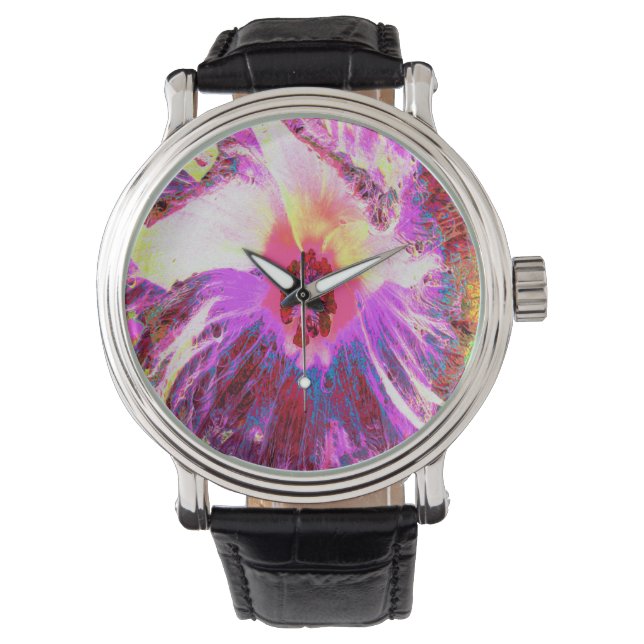 Montre Tri psychédélique Couleurs arc-en-ciel Hibiscus Fl (devant)