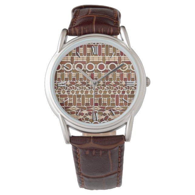 Montre Tribal Batik - neutralité des tons de terre (devant)