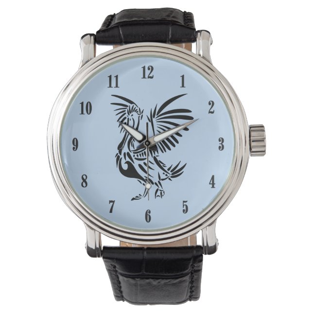 Montre Tribal Pelican Art Noir Numéros Bleu (devant)