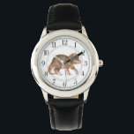 Montre Tricératops Dinosaur Garçon Black Watch<br><div class="desc">Tricératops montre à dinosaure préhistorique d'aquarelle pour garçons ou filles. Bracelet à montre noir. Retour à l'école cadeau ou cadeau de Noël.</div>