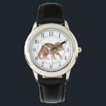 Montre Tricératops Dinosaur Garçon Black Watch<br><div class="desc">Tricératops montre à dinosaure préhistorique d'aquarelle pour garçons ou filles. Bracelet à montre noir. Retour à l'école cadeau ou cadeau de Noël.</div>