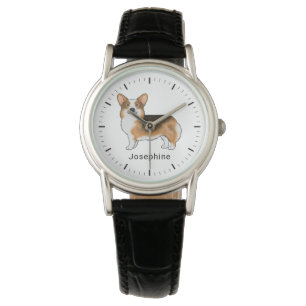 Montre Tricolor Pembroke Welsh Corgi à tête rousse et nom