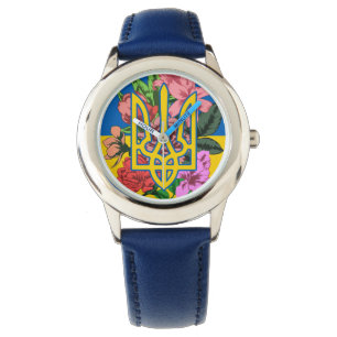 Montre Trident ukrainien et drapeau de l'Ukraine avec des