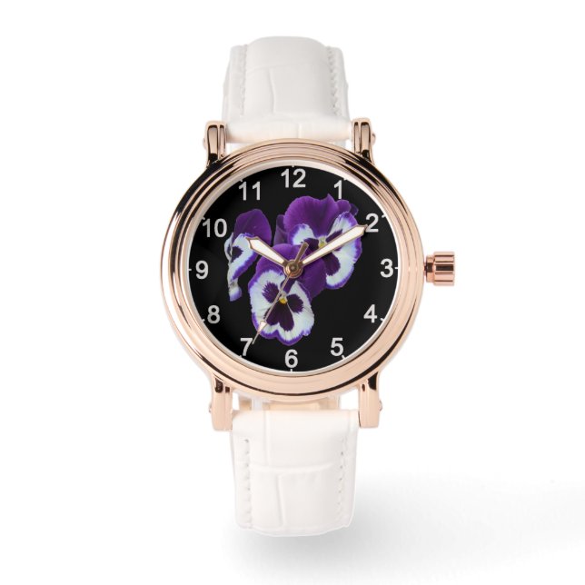 Montre Trio de fleurs de pensée violettes et blanches : l (Recto)