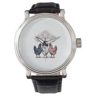 Montre Trio de poulets patriotiques Gravure vintage vecte