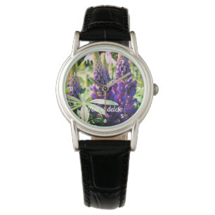 Montre Trio Fleur Lupine Violet Personnalisé