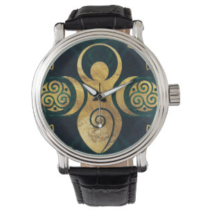 Montre Triple déesse avec triskele - or et vert