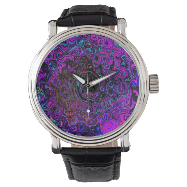 Montre Trippy Black et Magenta Retro Liquid Swirl (devant)