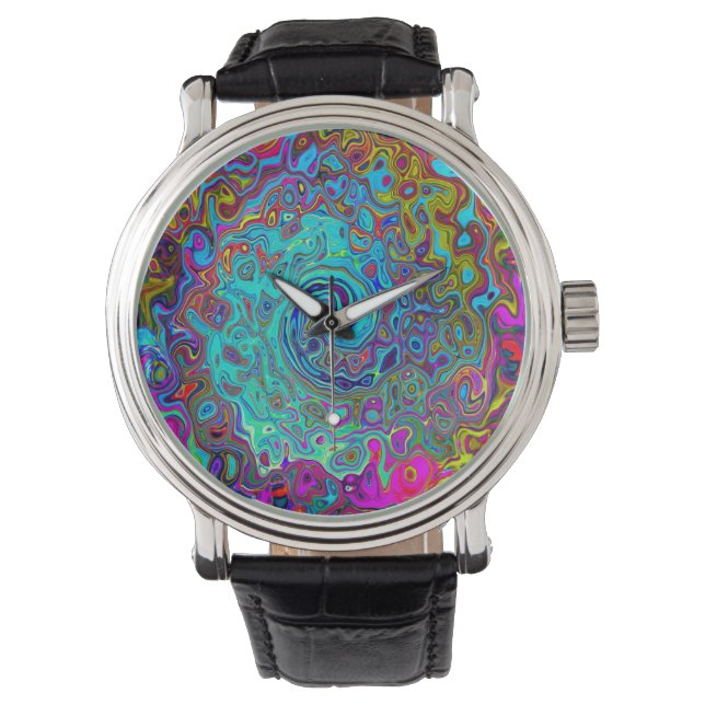 Montre Trippy Sky Blue Abstrait Retro Liquid Swirl (devant)
