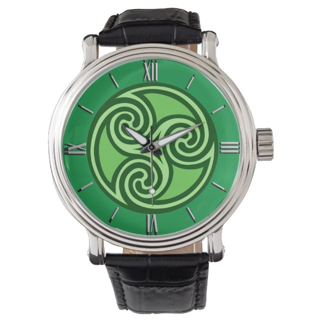 Montre Triskele celtique, citron vert et émeraude (devant)