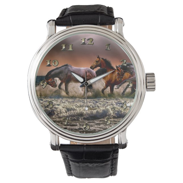 Montre Trois chevaux en cavale dans l'océan (devant)