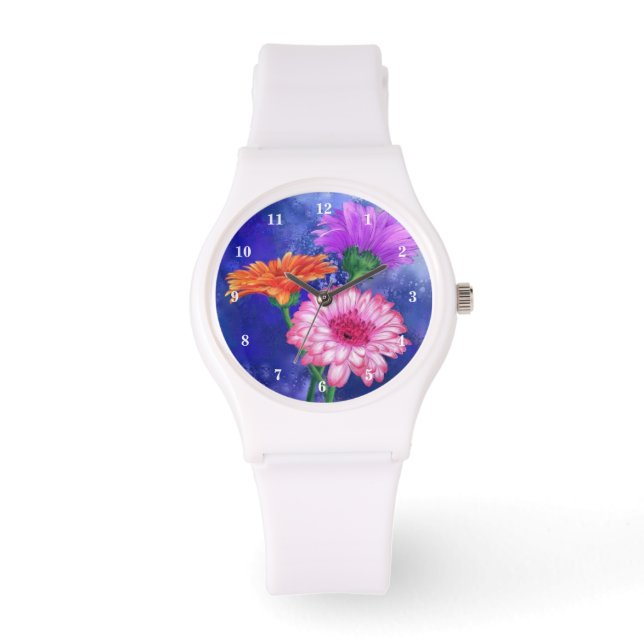 Montre trois couleurs Gerberas - Printemps - Peint (Recto)