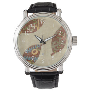 Montre Trois Feuilles sur l'Arrière - plan Texture Linen