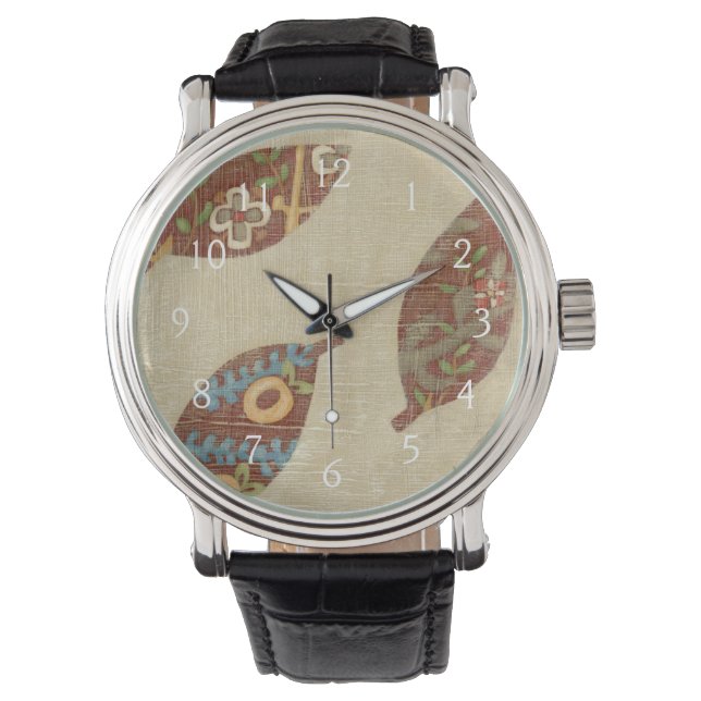 Montre Trois Feuilles sur l'Arrière - plan Texture Linen (devant)