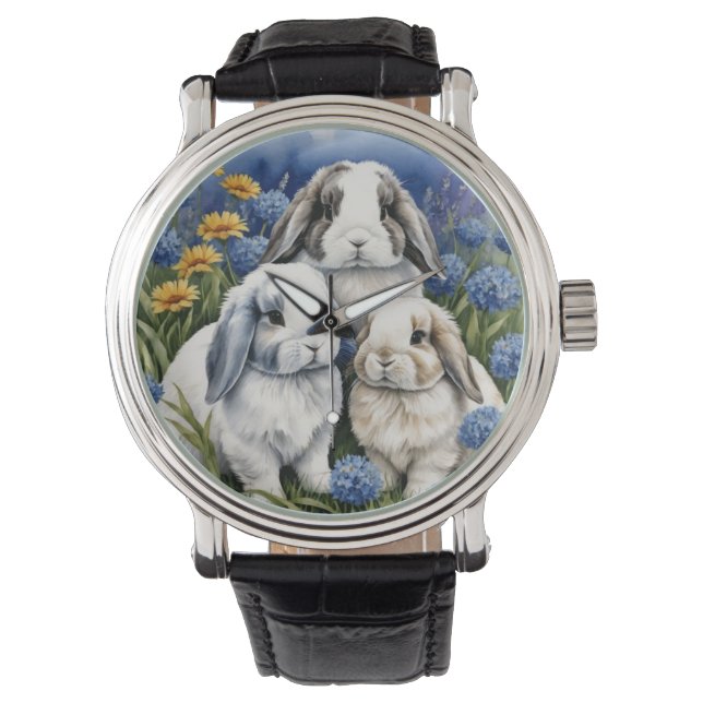 Montre Trois petits lapins lapins de lapin de lop (devant)