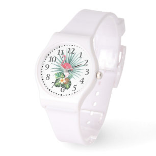 Montre Tropical Caribbean Pink Flamant rose Silicone Watc