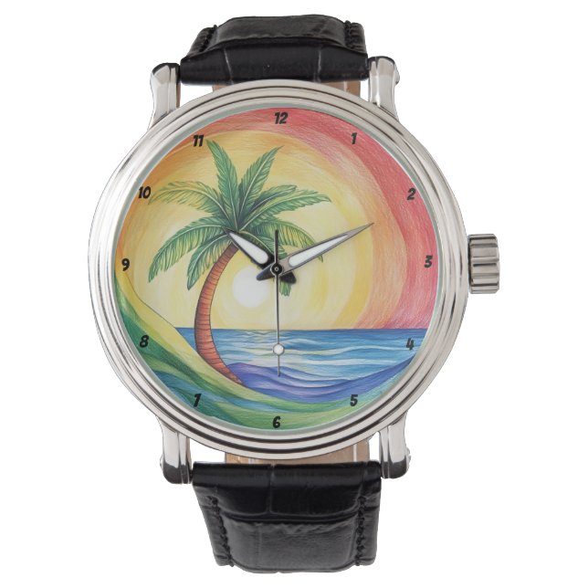 Montre Tropical Palm Tree and Ocean Inspired Artwork (devant)