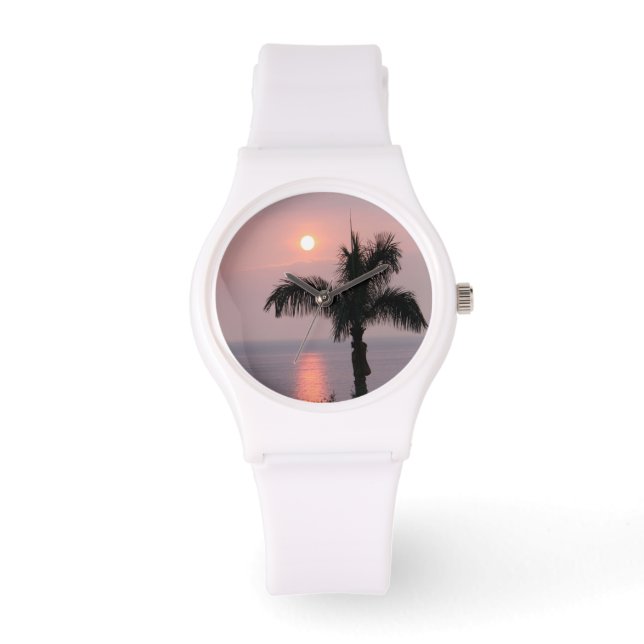 Montre Tropical Pink Sunset Sky et Palm SportWatch (Recto)