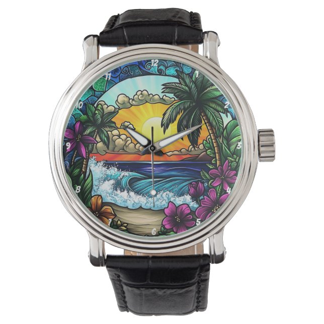 Montre Tropical Sunset Oasis Vibrant Beach Wall (devant)