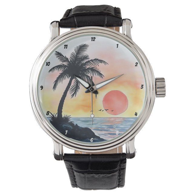 Montre Tropical Sunset Ocean Scene with Palm Trees (devant)