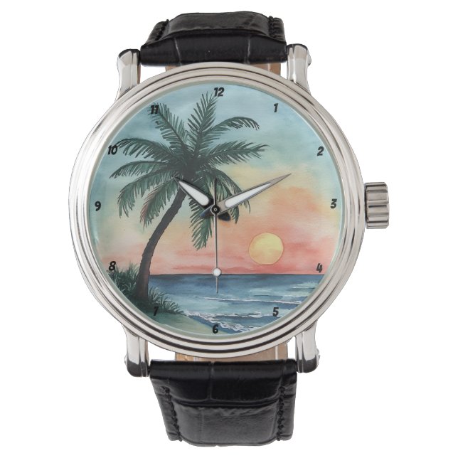 Montre Tropical Sunset Palm Ocean Waves (devant)