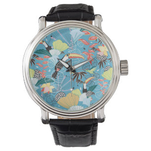Montre Tropical Texture With Toucans and Hummingbirds