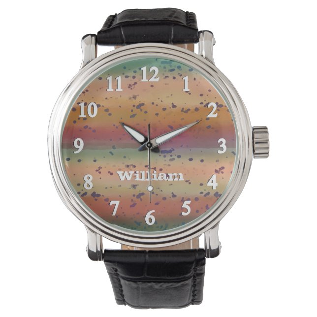 Montre Truite arc-en-ciel Motif tacheté Avec Nom Fisherme (devant)