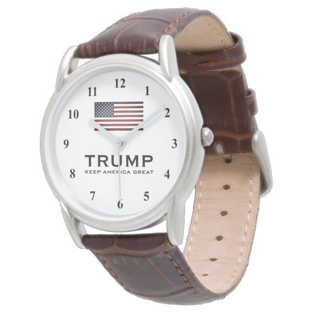 Montre Trump en cuir Brown Keep America Great (Incliné)