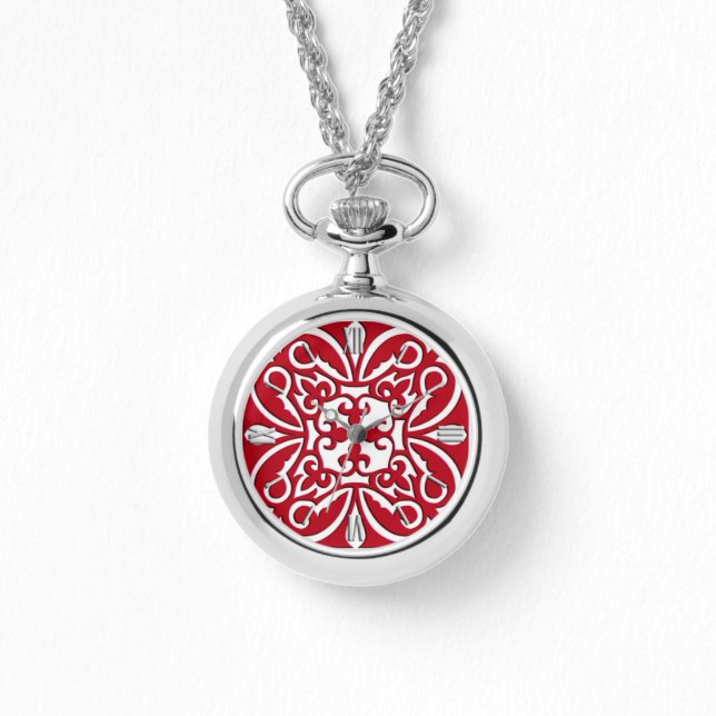 Montre Tuiles marocaines - rouge foncé et blanc (Recto)
