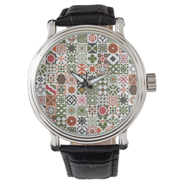 Montre Tuiles marocaines - vert, noir, rouge (devant)