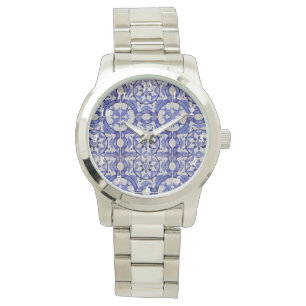Montre Tuiles portugais Azulejos Floral Elégant Bleu