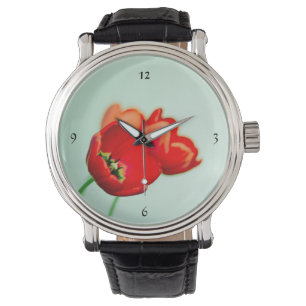 Montre Tulip de printemps rouge à la menthe vert élégant