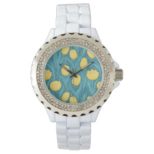Montre Tulipes en bleu et jaune