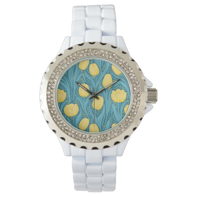 Montre Tulipes en bleu et jaune (devant)