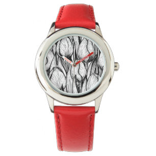 Montre Tulipes en noir et blanc